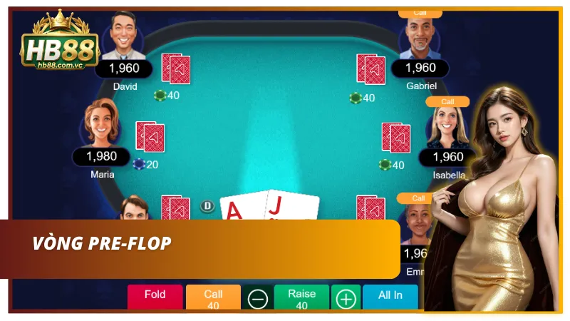 Vòng pre-flop khởi đầu ván Poker Texas Hold’em